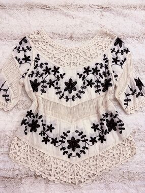 🖤 Anthropologie Oliver.O by Escio Crochet Tunic Top Boho Cottagecore Euro Summer